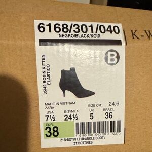 Booties- Zara Noir Elastic Kitten Heel Faux velvet Booties